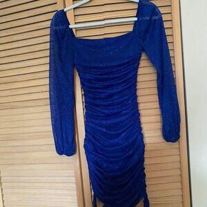 Jump long sleeve sparkly blue XS mini dress